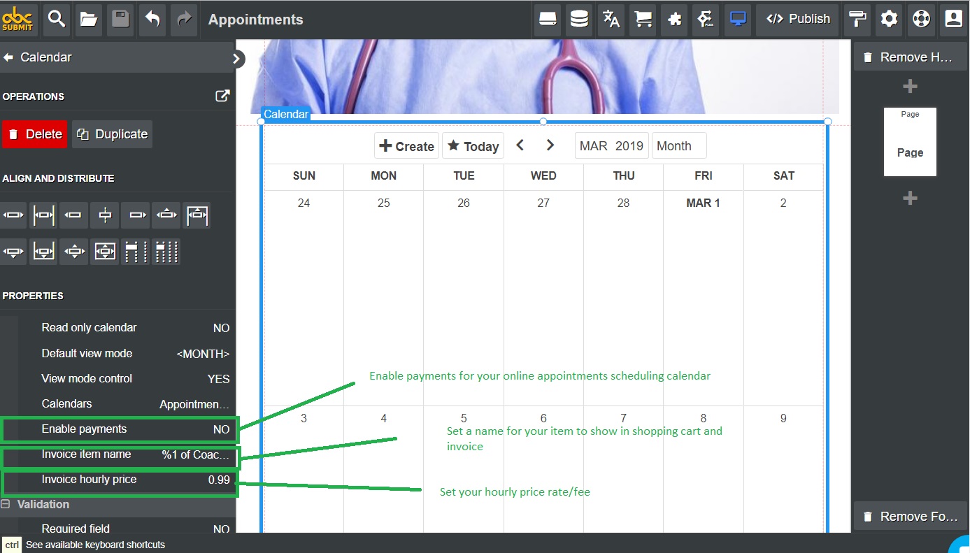 Enabling payments for an appointment calendar in AbcSubmit